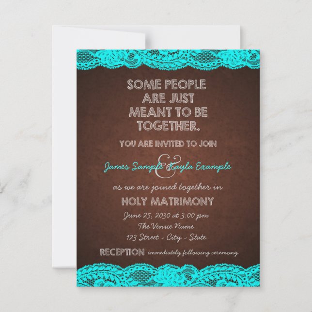 Invitación Boda Rústica de Campo en Azul Teal y Marrón (Anverso)