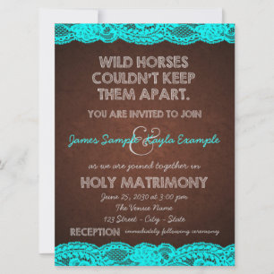 Invitación Boda rústica de campo en azul teal y marrón