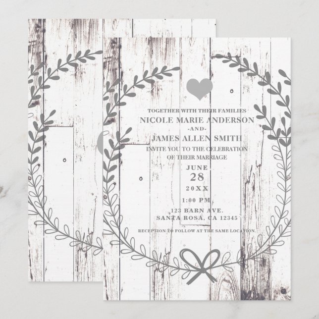 Invitación Boda Rústica de Campo en Casa de Campo de Madera B (Anverso / Reverso)
