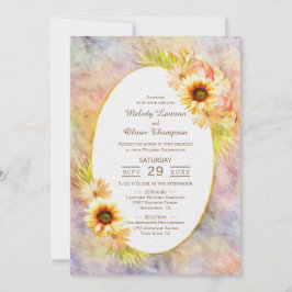Invitación Boda rústica de campo floral de girasol de oro
