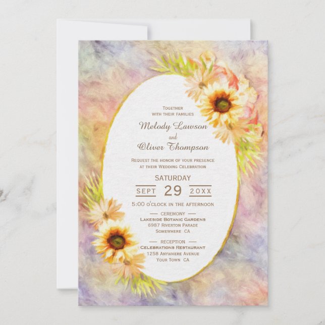 Invitación Boda rústica de campo floral de girasol de oro (Anverso)