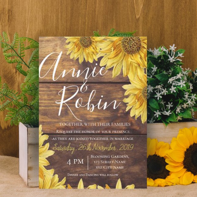 Invitación Boda rústica de campo girasol amarillo (Subido por el creador)