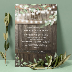 Invitación Boda rústica de campo   Luces de cadena con vegeta