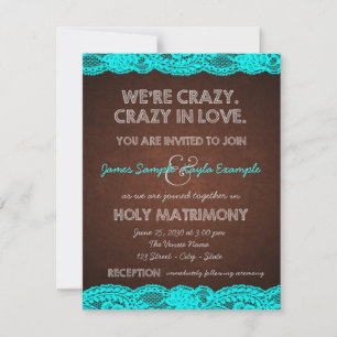 Invitación Boda Rústica de Campo Marrón y Azul Turquesa