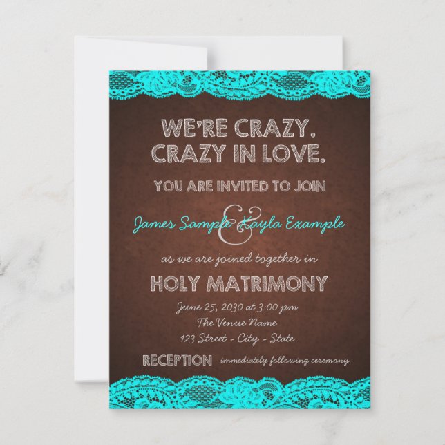 Invitación Boda Rústica de Campo Marrón y Azul Turquesa (Anverso)