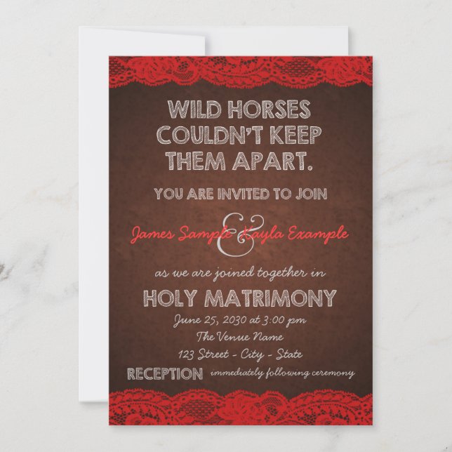 Invitación Boda rústica de campo rojo y marrón (Anverso)