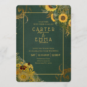 Invitación Boda rústica de campo verde de girasol y encaje