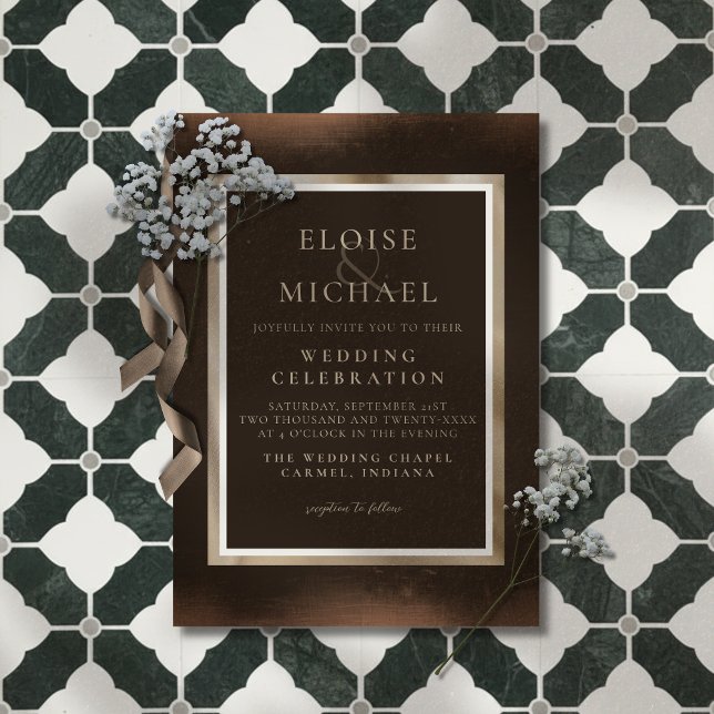 Invitación Boda Rústica de Cobre Marrón (Announce your big day in a sophisticated style with this Rustic Copper Brown Wedding Invitation! )