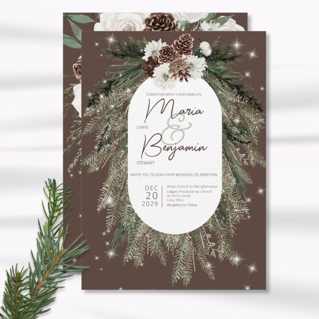 Invitación Boda Rústica de Cocoa Pino Invierno Brillo (Subido por el creador)