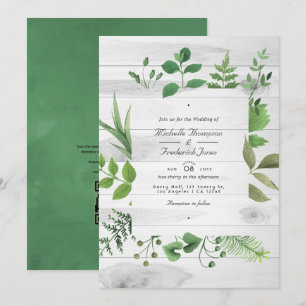 Invitación Boda rústica de código QR RSVP de vegetación bosco