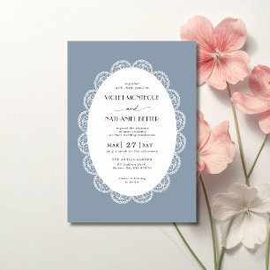 Invitación Boda rústica de dinero antiguo con encaje azul pol
