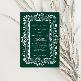 Invitación Boda rústica de dinero antiguo con encaje blanco y