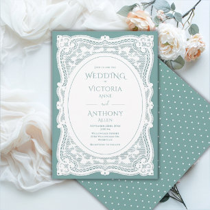 Invitación Boda rústica de encaje blanco vintage con lunares