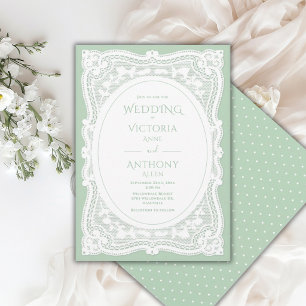 Invitación Boda rústica de encaje blanco vintage con lunares