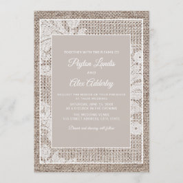 Invitación Boda Rústica de Encaje Blanco Vintage Elegante