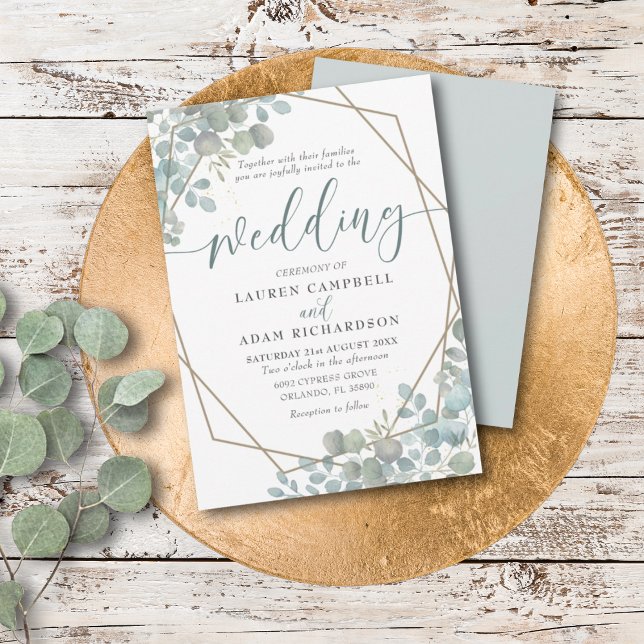 Invitación Boda rústica de eucalipto azul polvoriento (Subido por el creador)