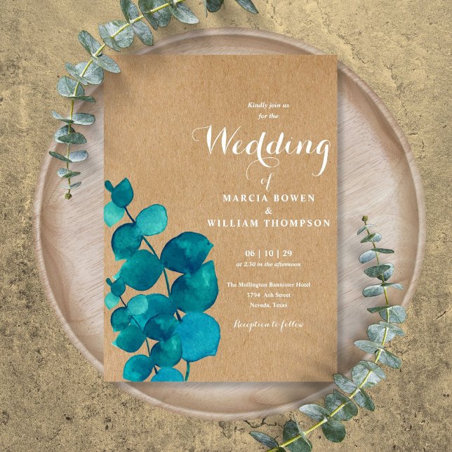 Invitación Boda rústica de eucalipto en el bosque (Rustic Eucalyptus Woodland Wedding Invitation)