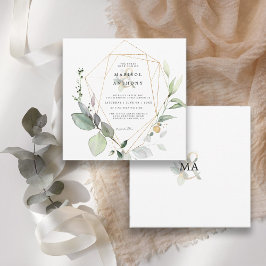 Invitación Boda Rústica de Eucalipto Verde Dorado