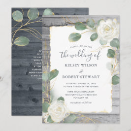 Invitación Boda Rústica de Floral de Verde con Rosa Dorada