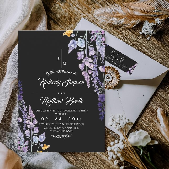 Invitación Boda rústica de flores silvestres modernas y elega (Subido por el creador)