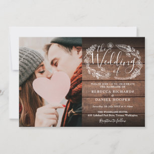 Invitación Boda Rústica de Folclore de Madera Foto Todo En Un