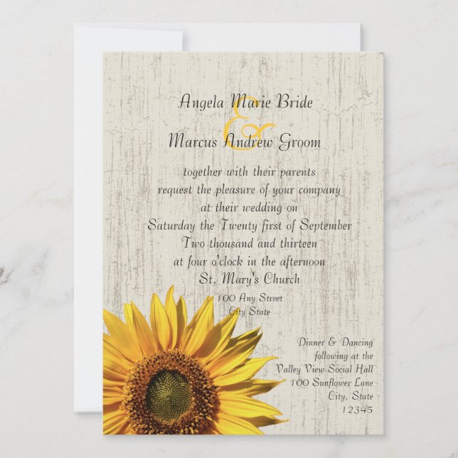 Invitación Boda Rústica de Girasoles (Anverso)