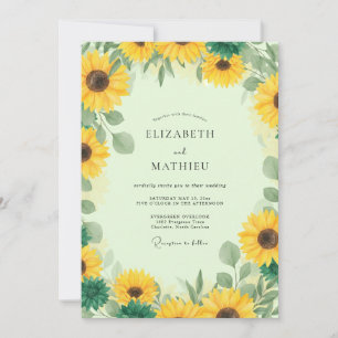 Invitación Boda Rústica de Girasoles Amarillos y Eucalipto