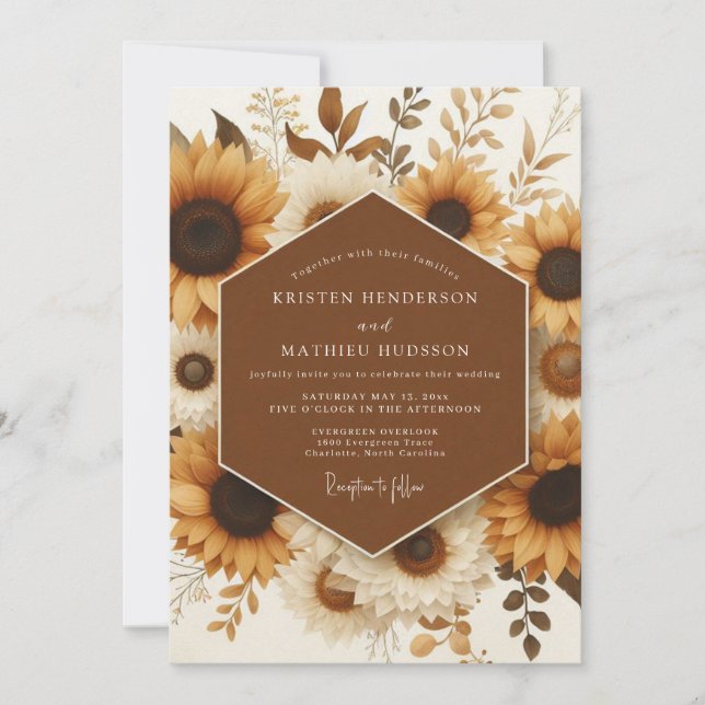 Invitación Boda Rústica de Girasoles Marigold (Anverso)