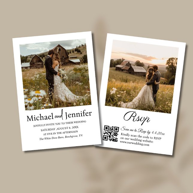 Invitación Boda rústica de granero 2 Foto Código QR RSVP (Subido por el creador)