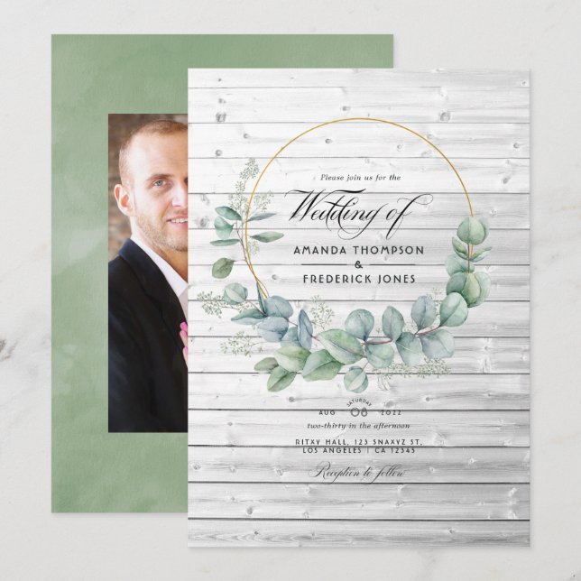 Invitación Boda rústica de granero campestre geométrica eucal (Anverso / Reverso)