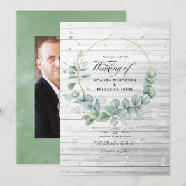 Invitación Boda rústica de granero campestre geométrica eucal