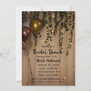 Invitación Boda Rústica de Hojas Verdes y Luces Doradas