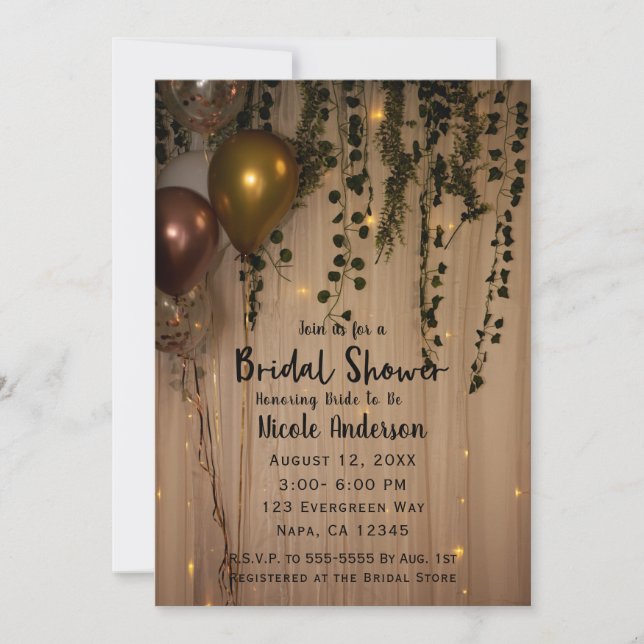Invitación Boda Rústica de Hojas Verdes y Luces Doradas (Anverso)