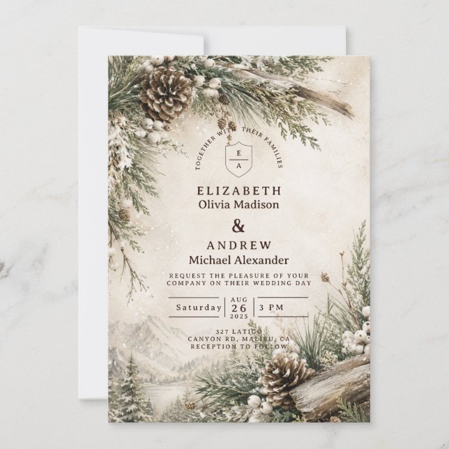 Invitación Boda Rústica de Invierno (Anverso)