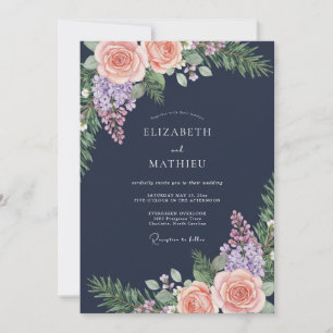 Invitación Boda rústica de invierno azul marino