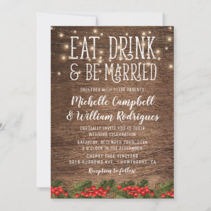 Invitación Boda Rústica de Invierno Come Bebe y Cásate