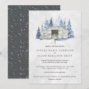 Invitación Boda Rústica de Invierno con Siempreverde en un Gr