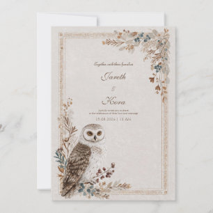 Invitación Boda Rústica de Invierno de Búho Nevado en el Bosq