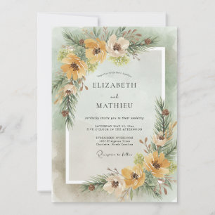 Invitación Boda Rústica de Invierno Verde Pino