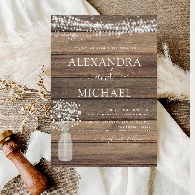 Invitación Boda Rústica de la jarra de aliento para bebé (Subido por el creador)