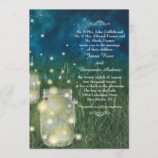 Invitación Boda rústica de la luciérnaga del tarro de albañil