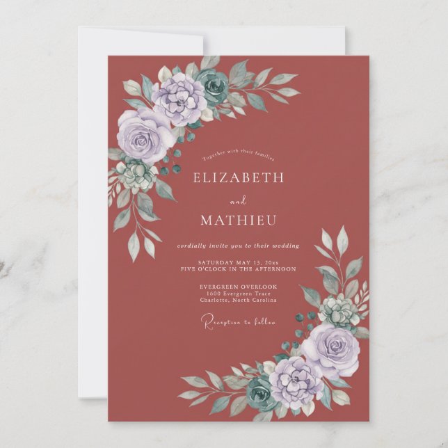 Invitación Boda rústica de lavanda frondosa (Anverso)