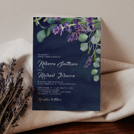 Invitación Boda rústica de lavanda y eucalipto azul marino