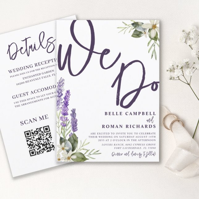 Invitación Boda Rústica de Lavanda y Follaje Todo en Uno (Subido por el creador)