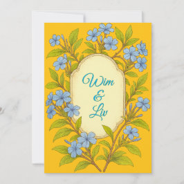 Invitación Boda rústica de lino azul en estilo floral