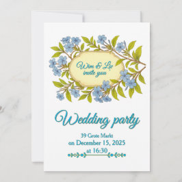 Invitación Boda rústica de lino azul en estilo floral 