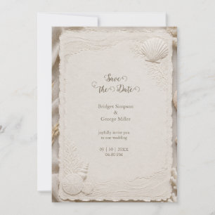 Invitación Boda Rústica de Lino Costero con Conchas Marinas