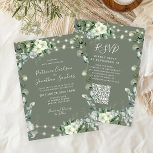Invitación Boda rústica de luces sage verde RSVP todo en uno