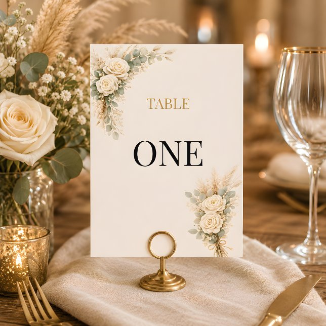 Invitación Boda Rústica de Lujo con Rosas Marfil (Part of the luxury rustic wedding theme, table number card)