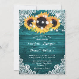 Invitación Boda Rústica de Madera con Lazo de Girasol Azul
